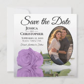 エレガント薄紫パープルバラ&オーバルフォト結婚ズ セーブザデート (正面)