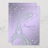 エレガント薄紫パープルパリマスカレードパーティー 招待状 (正面/裏面)