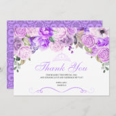 エレガント薄紫パープルフローラキンセアニェラありがとう サンキューカード (正面/裏面)