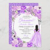 エレガント薄紫パープルフローラキンセアニェラ招待状 招待状 (正面/裏面)