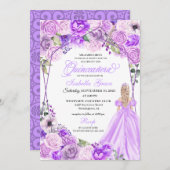 エレガント薄紫パープルフローラキンセアニェラ招待状 招待状 (正面/裏面)