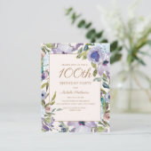 エレガント薄紫パープルフローラ100誕生日 招待状 (スタンド正面)