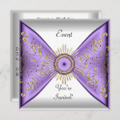 エレガント薄紫パープル金ゴールドホワイトイベントパーティー 招待状 (正面/裏面)