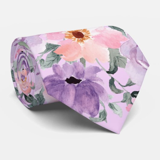 エレガント薄紫フローラ水の色結婚の ネクタイ (ロール)