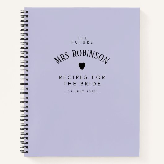 エレガント薄紫ブライダルシャワー記念レシピ本 ノートブック (正面)