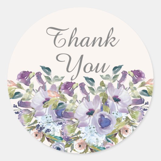 エレガント薄紫ブルーフローラキンセアニラありがとう ラウンドシール (正面)
