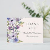 エレガント薄紫ブルーフローラ水平キンセアニラ サンキューカード (スタンド正面)