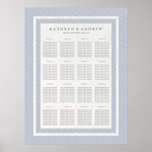 エレガント薄紫ブルー西結婚海ハ座席表 ポスター (正面)