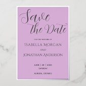 エレガント薄紫ミニマル紫色の結婚式の日付を保存 箔招待状 (正面)