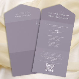 エレガント薄紫ラベモダンンダーRSVP オールインワン招待状