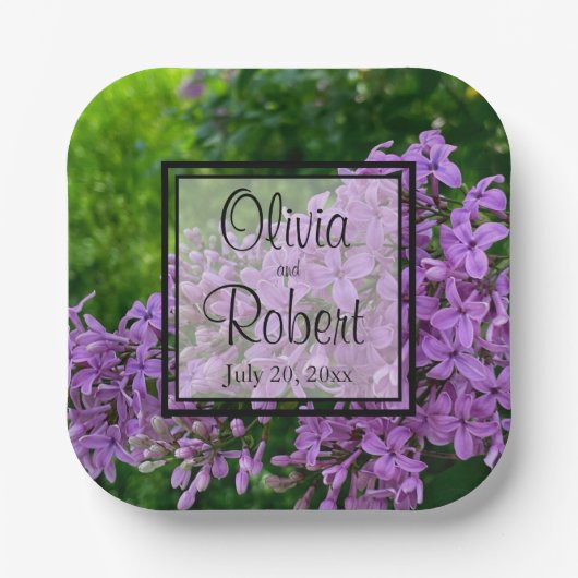 エレガント薄紫ラベンダーパープルフローラ結婚 ペーパープレート (正面)