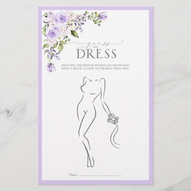 エレガント薄紫ラベンダーフローラブライダルシャワーゲーム (正面)