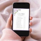 エレガント薄紫ラベンダーフローラブライダルシャワーゲーム 招待状