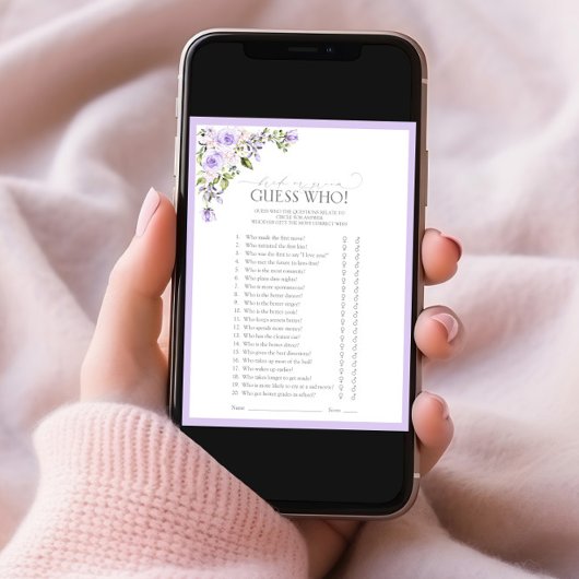 エレガント薄紫ラベンダーフローラブライダルシャワーゲーム 招待状