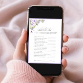 エレガント薄紫ラベンダーフローラブライダルシャワーゲーム 招待状