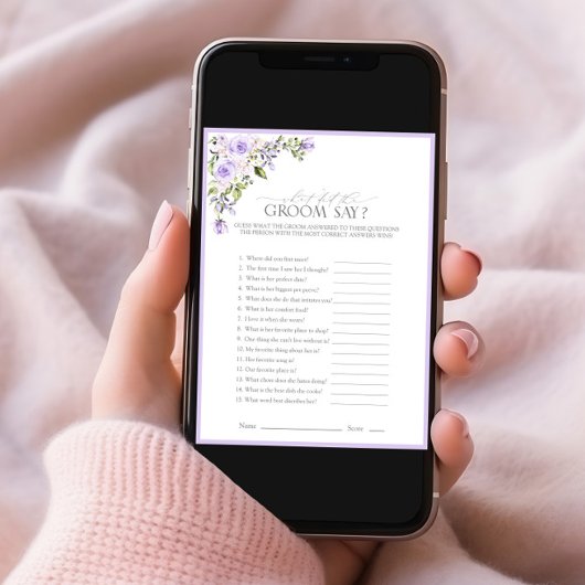 エレガント薄紫ラベンダーフローラブライダルシャワーゲーム 招待状