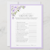 エレガント薄紫ラベンダーフローラブライダルシャワーゲーム 招待状 (正面)