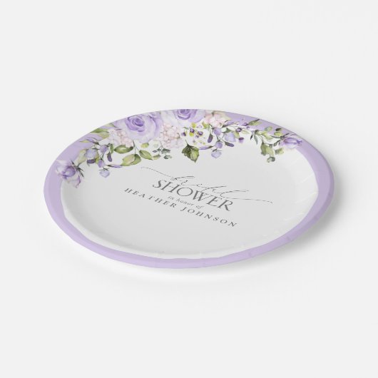 エレガント薄紫ラベンダーフローラブライダルシャワー ペーパープレート (アングル)