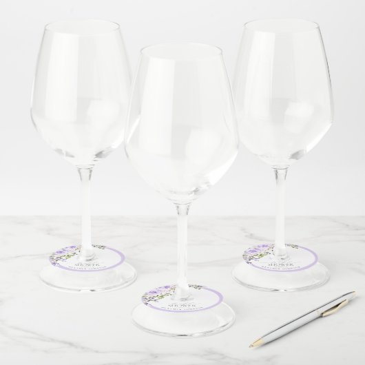 エレガント薄紫ラベンダーフローラブライダルシャワー ワイングラスタグ (セット)