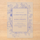 エレガント薄紫ラベンダーフローララインア結婚ート アクリル招待状 (正面)