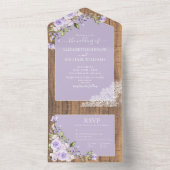 エレガント薄紫ラベ素朴ンウッドレ結婚ースAl オールインワン招待状 (内側)