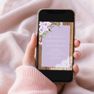 エレガント薄紫ラベ素朴ンレース結婚写真 招待状