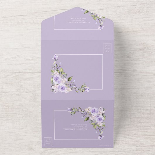 エレガント薄紫ラベ素朴ンレ結婚ース オールインワン招待状 (外側)