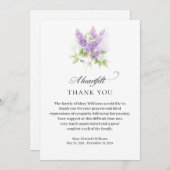 エレガント薄紫水彩フローラ葬式ありがとう サンキューカード (正面/裏面)