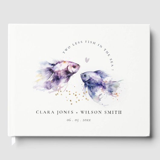 エレガント薄紫水彩沿岸魚結婚の ゲストブック (正面)