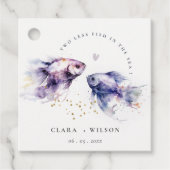 エレガント薄紫水彩沿岸魚結婚の フェイバータグ (正面)