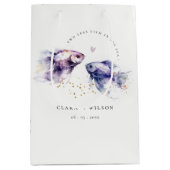 エレガント薄紫水彩沿岸魚結婚の ミディアムペーパーバッグ (正面)