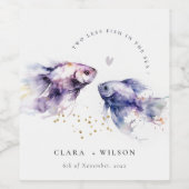 エレガント薄紫水彩沿岸魚結婚の ワインラベル (シングルラベル)