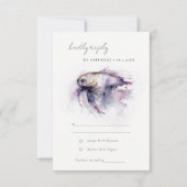エレガント薄紫水彩沿岸魚結婚の 出欠カード (正面)