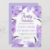 エレガント薄紫第40回ワフェミニンンドフラワー誕生日 招待状 (正面/裏面)