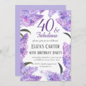 エレガント薄紫第40回四輪花誕生日 招待状 (正面/裏面)