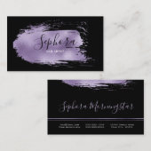 エレガント薄紫箔メタリック絵を描ストローク 名刺 (正面/裏面)