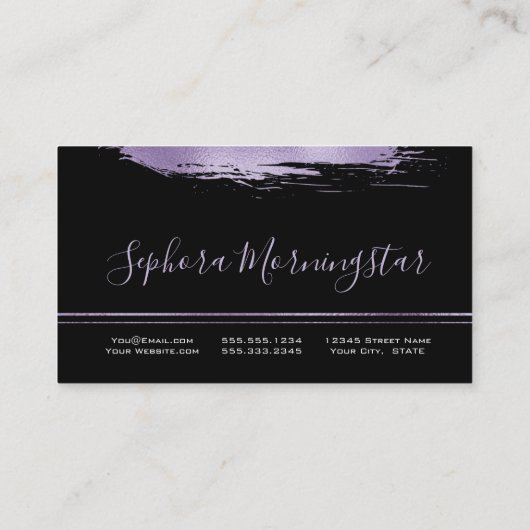 エレガント薄紫箔メタリック絵を描ストローク 名刺 (裏面)