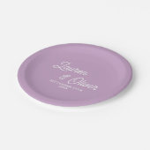 エレガント薄紫紫スクリプ結婚トMinimalist ペーパープレート (アングル)
