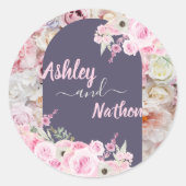 エレガント薄紫紫フローラアーチサマー結婚ズ ラウンドシール (正面)