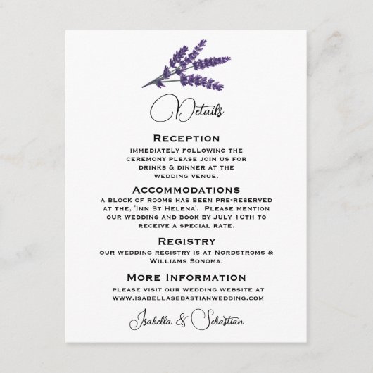 エレガント薄紫結婚の花 エンクロージャーカード (正面)