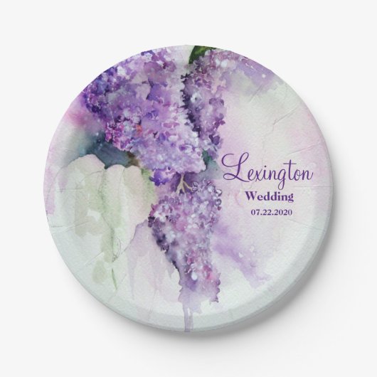 エレガント薄紫結婚の花 ペーパープレート (正面)