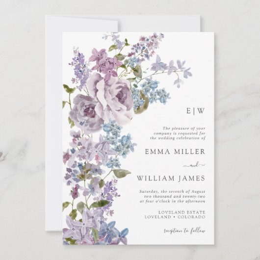 エレガント薄紫結婚式招待状 招待状 (正面)