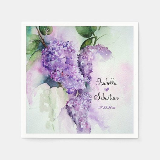 エレガント薄紫花結婚の紙ナプキンス スタンダードカクテルナプキン (正面)