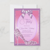 エレガント薄紫&ピンクジュエルボウ&スティレット誕生日 招待状 (正面)