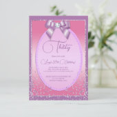 エレガント薄紫&ピンクジュエルボウ&紙吹雪誕生日 招待状 (スタンド正面)