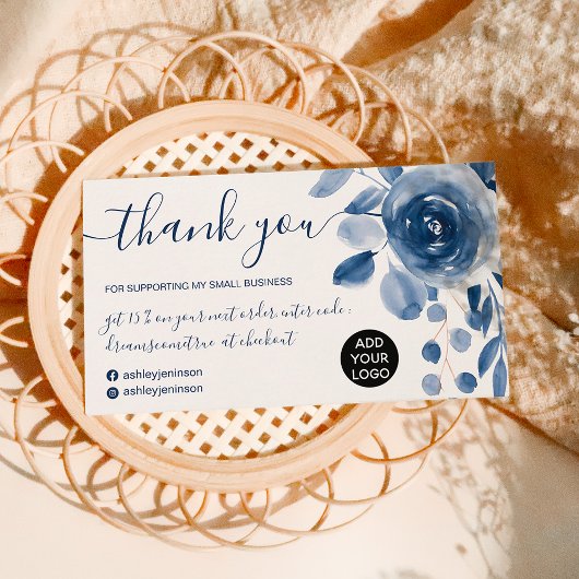 エレガント藍青フローラのリーフを感謝していご注文 名刺