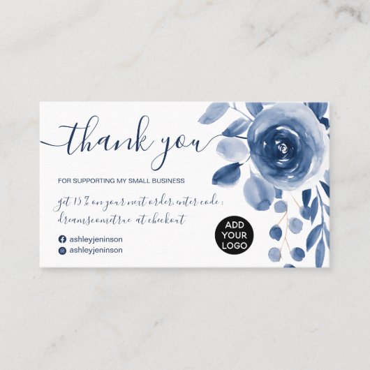 エレガント藍青フローラのリーフを感謝していご注文 名刺 (正面)