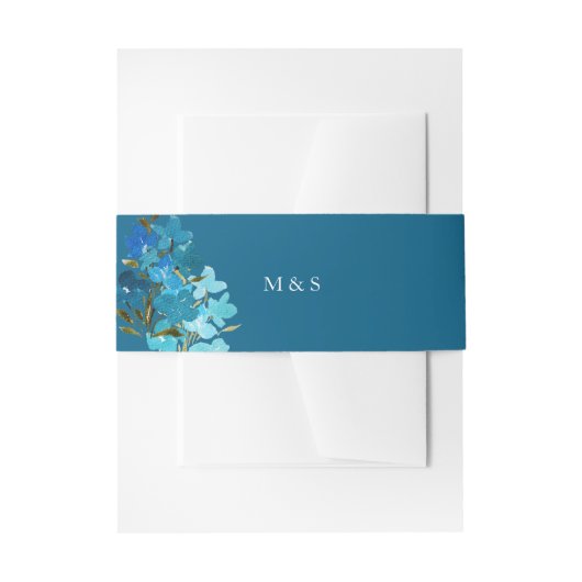 エレガント藍青フローラ水彩手色彩の鮮やか 招待状ベリーバンド (正面例)