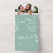 エレガント蘭のミント結婚グリーンフローラ オールインワン招待状 (内側)