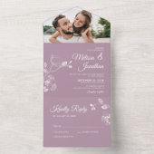 エレガント蘭の粉々の紫のフローラ結婚の香り オールインワン招待状 (内側)